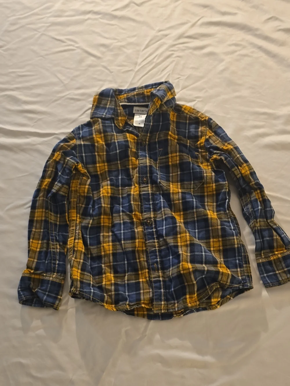 Carter's Navy and Yellow Plaid Casual Button-Down Shirt 3T